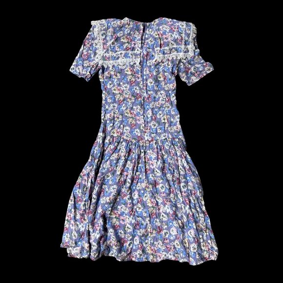 Vintage Floral Dress Lace Trim Shoulder Pads Pockets Lavender Blondie and Me 90s - Picture 3 of 10